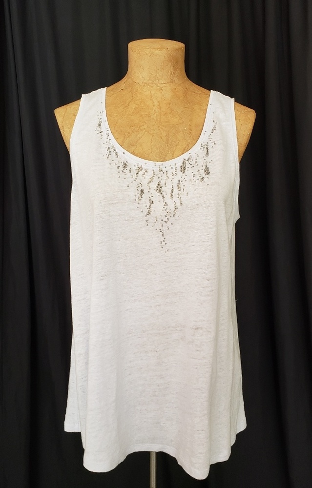 Eileen Fisher Sachet Sequin Trim Linen Jersey Tank